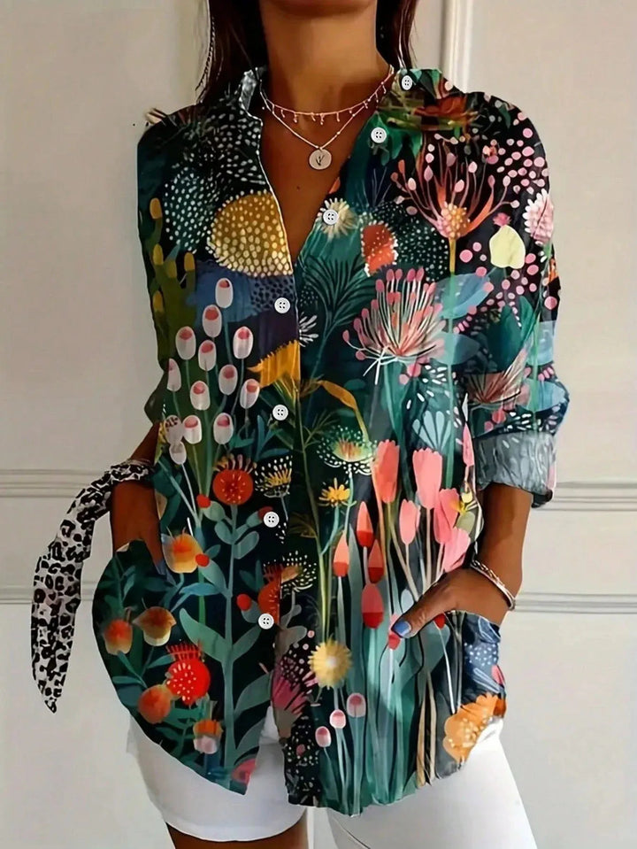Hanna | Women's Colorful Printed Blouse with Rolled-Up Sleeves