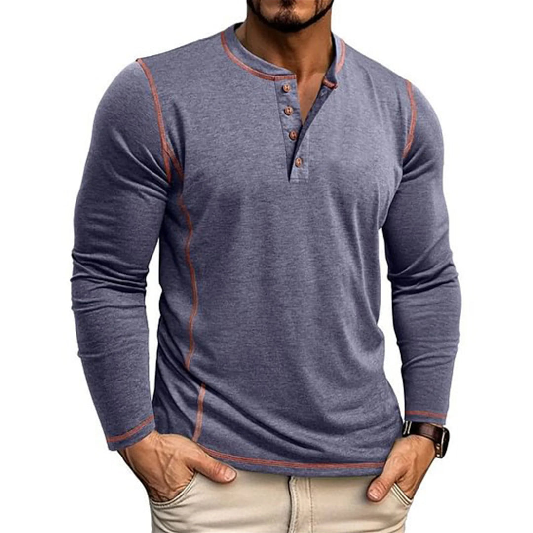 Męska Koszulka Henley z Długim Rękawem | Koszulka Casual z Guzikami