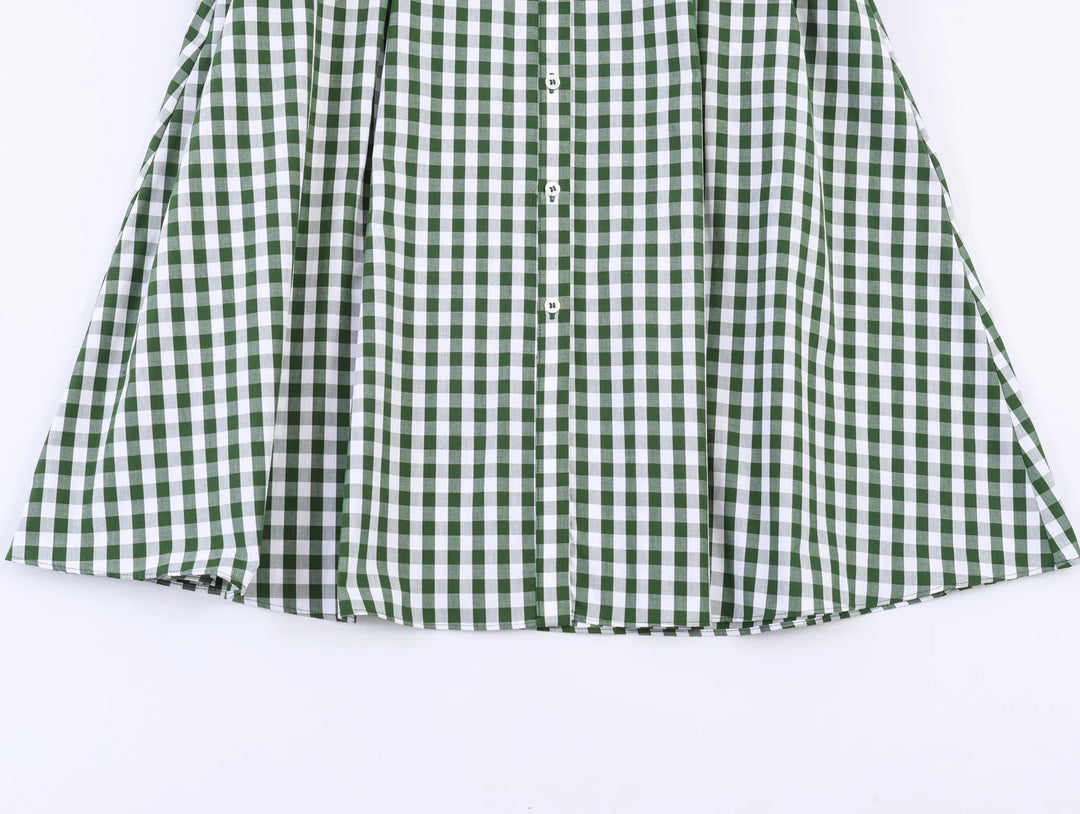 Women's Plaid Shirt Dress with Short Sleeves and Pockets | Waist Belt