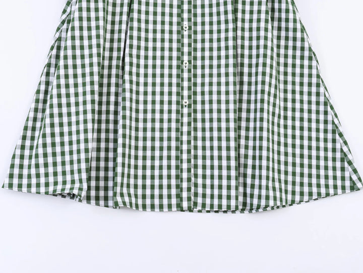 Women's Plaid Shirt Dress with Short Sleeves and Pockets | Waist Belt