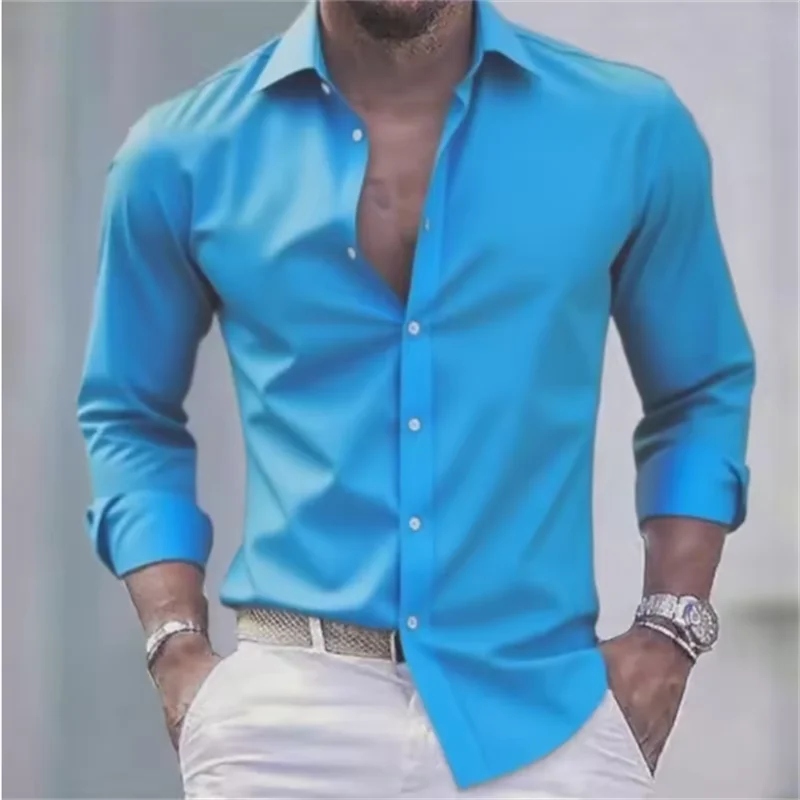 Męska Guziki Slim Fit Koszula Casual | Długi Rękaw