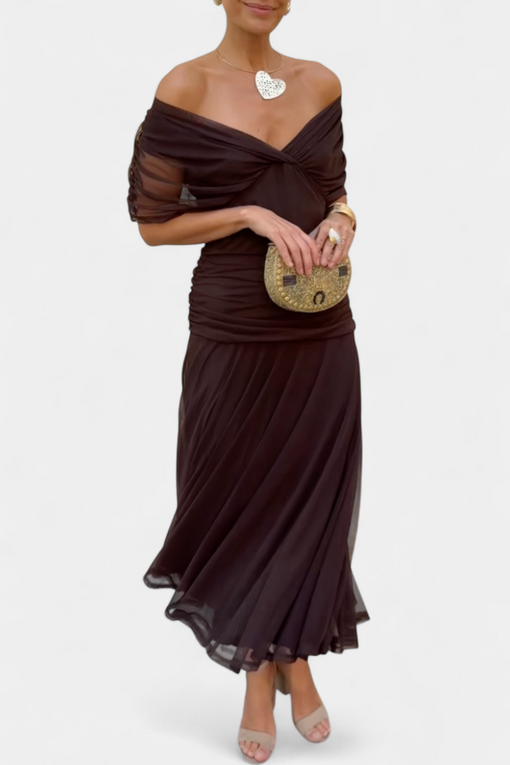 Wiktoria | Women's midi dress with off-the-shoulder design