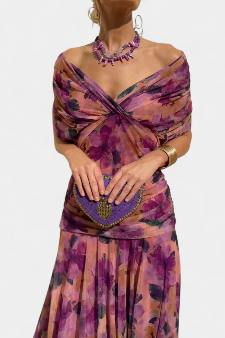 Wiktoria | Women's midi dress with off-the-shoulder design