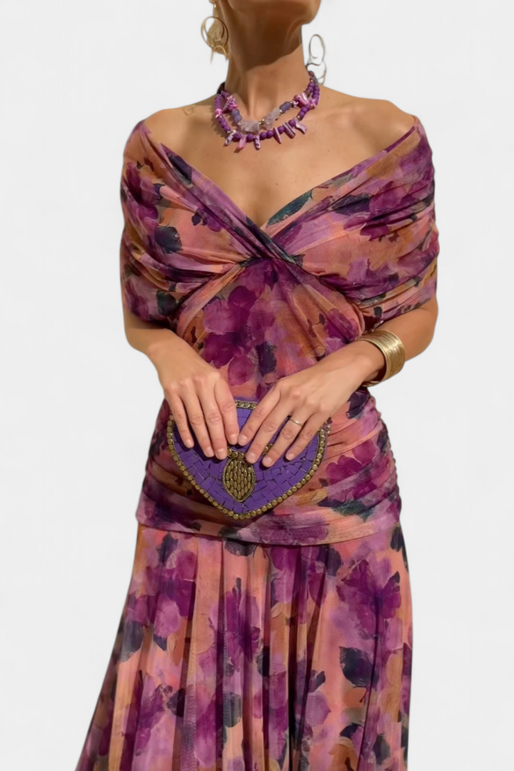 Wiktoria | Women's midi dress with off-the-shoulder design