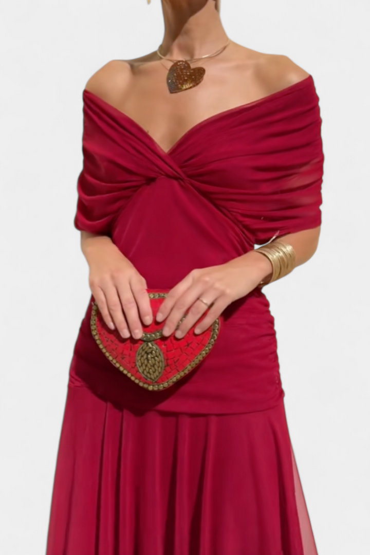 Wiktoria | Women's midi dress with off-the-shoulder design