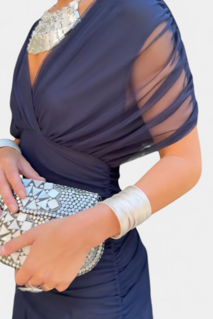 Wiktoria | Women's midi dress with off-the-shoulder design