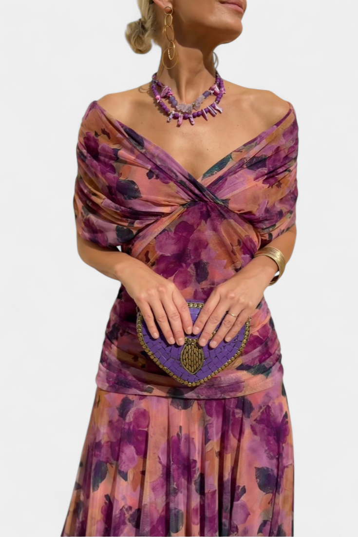 Wiktoria | Women's midi dress with off-the-shoulder design