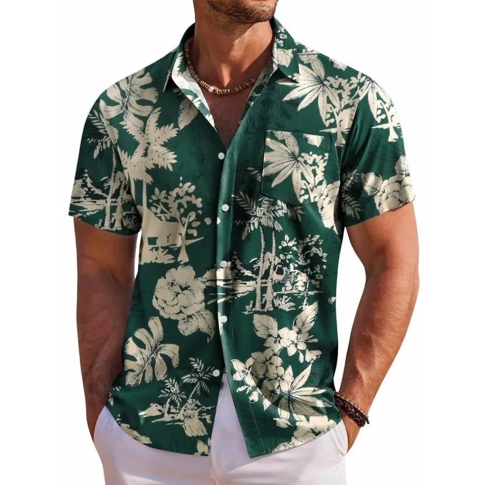 Adrian | Men's Hawaiian Shirt with a Botanical Floral Pattern and Relaxed Fit