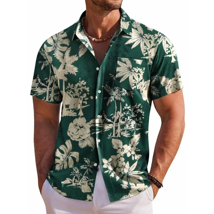 Adrian | Men's Hawaiian Shirt with a Botanical Floral Pattern and Relaxed Fit