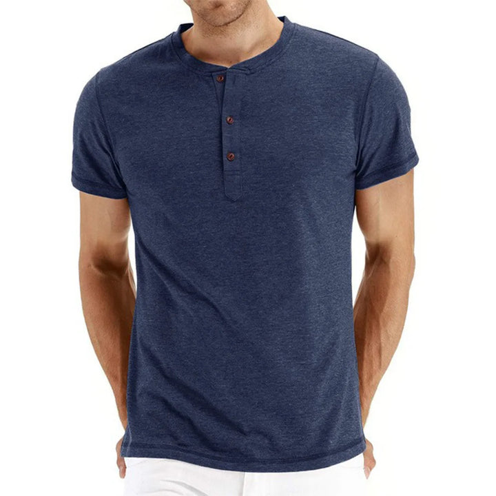 Męski T-Shirt Henley z Krótkim Rękawem i Dekoltem na Guziki | Dopasowany Krój