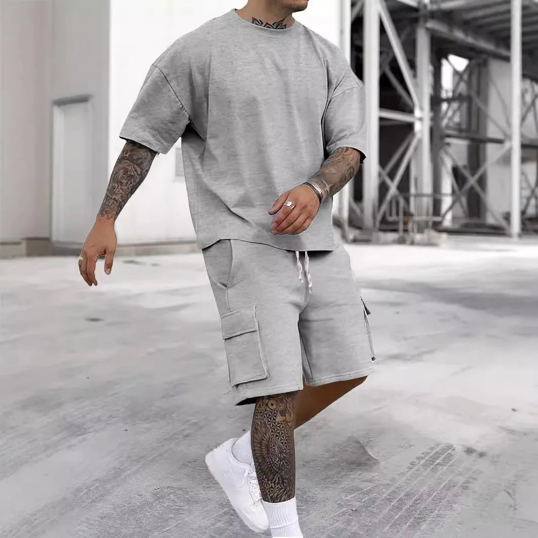 Men's Set with Oversize Short-Sleeve T-Shirt and Cargo Shorts | Loose Fit
