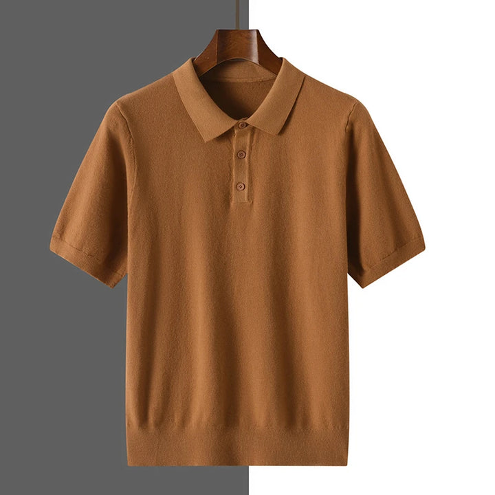 Męski Sweter Polo z Krótkim Rękawem i Kołnierzykiem na Guziki | Nowoczesny Krój