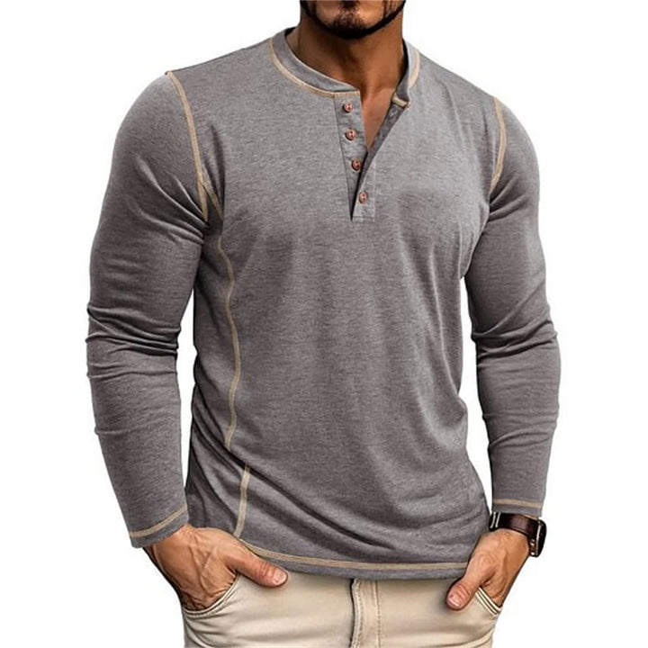 Męska Koszulka Henley z Długim Rękawem i Dekoltem na Guziki | Sportowy Styl