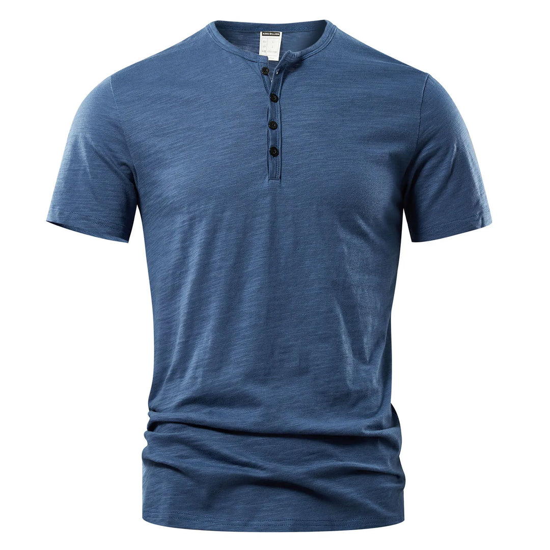 Męski T-Shirt Henley z Krótkim Rękawem i Dekoltem na Guziki | Dopasowany Krój