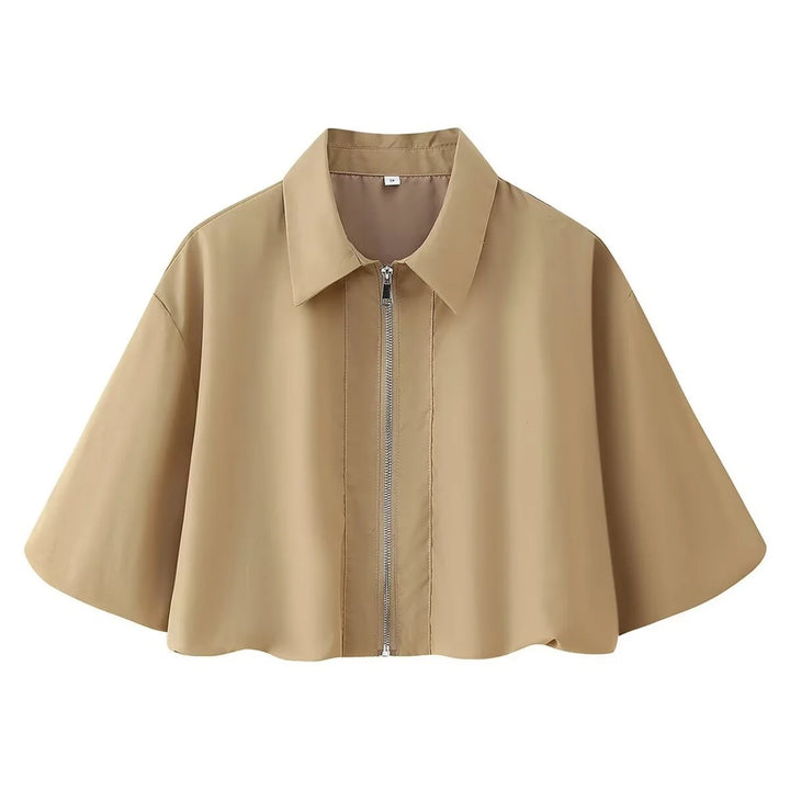 Women's Short Zip Jacket and Pleated Midi Skirt Two-Piece Set | Batwing Sleeve