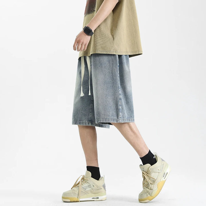 Men's Washed Long Shorts with Drawstring | Baggy Fit