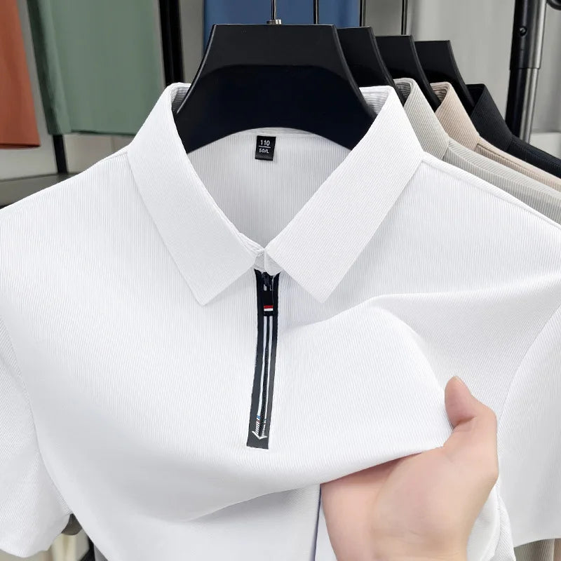 Męska Koszulka Polo z Krótkim Rękawem, Kołnierzykiem i Zamkiem do Połowy | Slim Fit