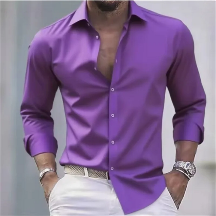 Męska Guziki Slim Fit Koszula Casual | Długi Rękaw