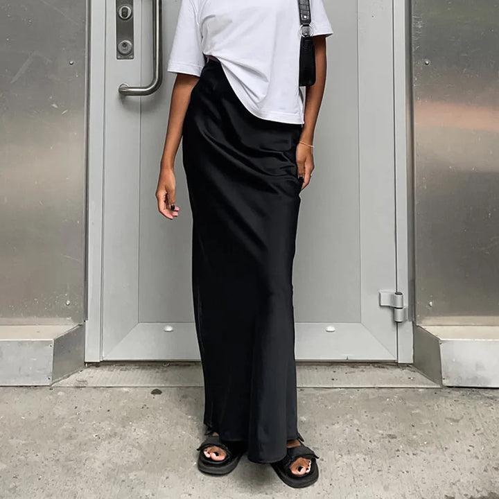 Women's High Waist Straight Cut Minimalist Style Skirt | Maxi