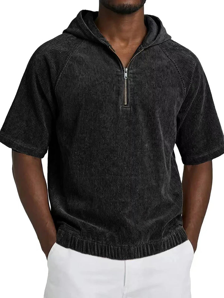 Men's Hoodie with Short Sleeves and Half-Zip | Relaxed Fit