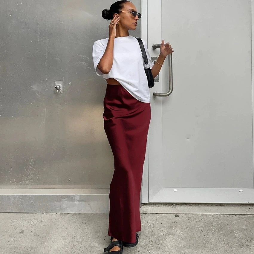 Women's High Waist Straight Cut Minimalist Style Skirt | Maxi