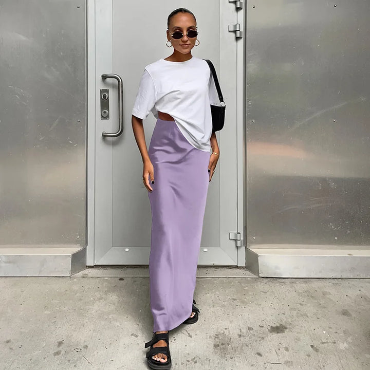 Women's High Waist Straight Cut Minimalist Style Skirt | Maxi