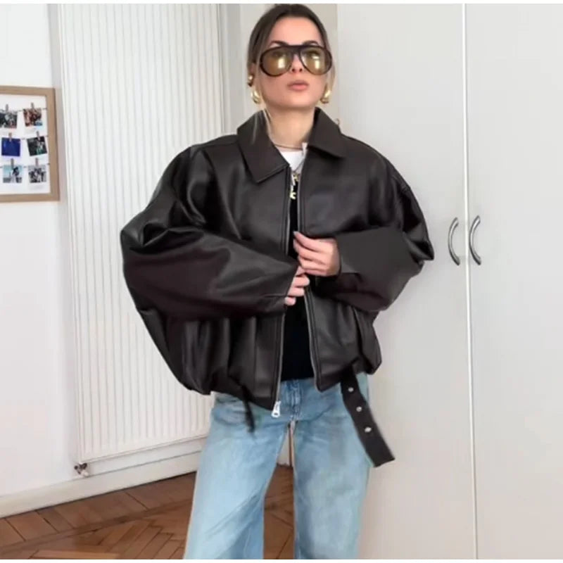 Women's Zip-Up Jacket with Collar Long Sleeve | Oversized