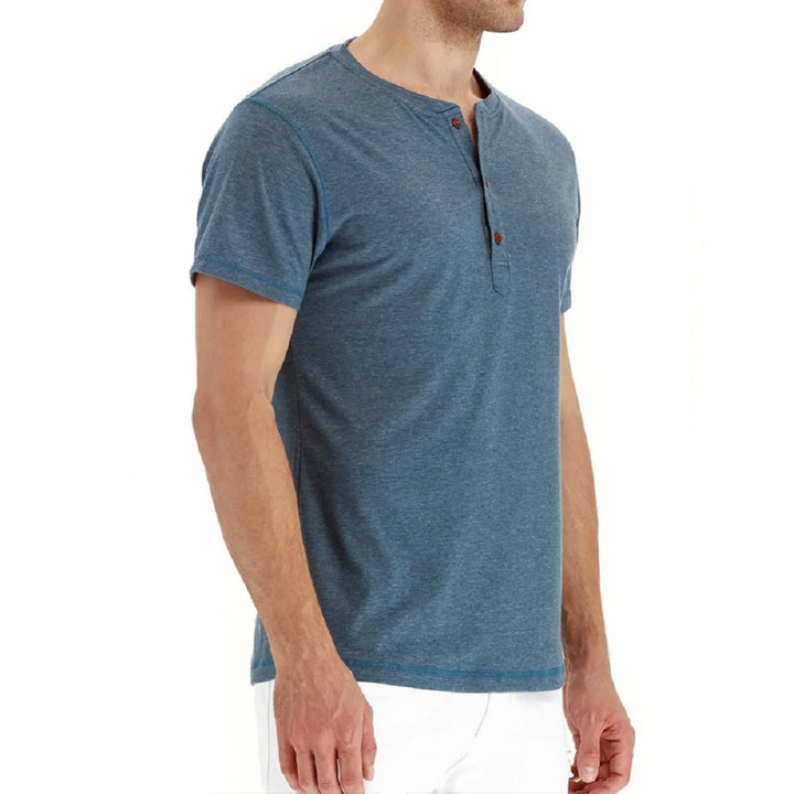 Męski T-Shirt Henley z Krótkim Rękawem i Dekoltem na Guziki | Dopasowany Krój