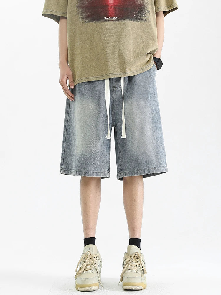 Men's Washed Long Shorts with Drawstring | Baggy Fit