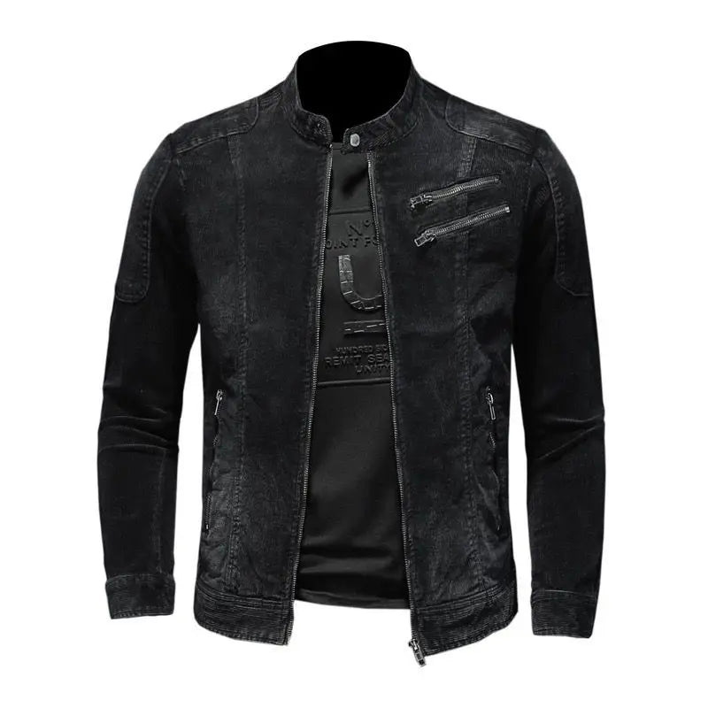 Men's Slim Fit Jacket with Stand Collar and Multiple Zippers Spring Jacket | Details