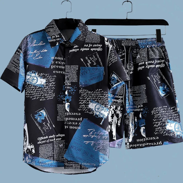 Miłosz | Men's set with printed shirt and shorts