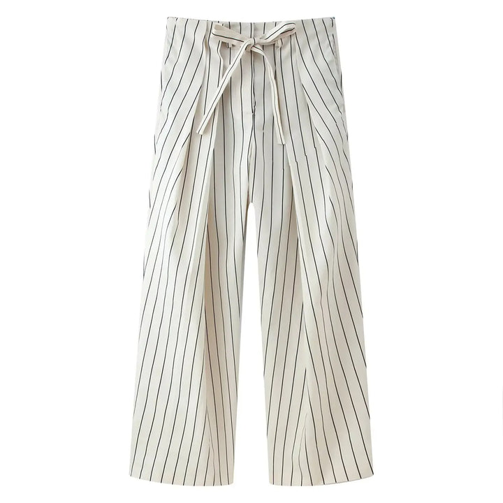 Women's Button-Down Shirt Belts and Wide Pants Two-Piece Set | High Waist