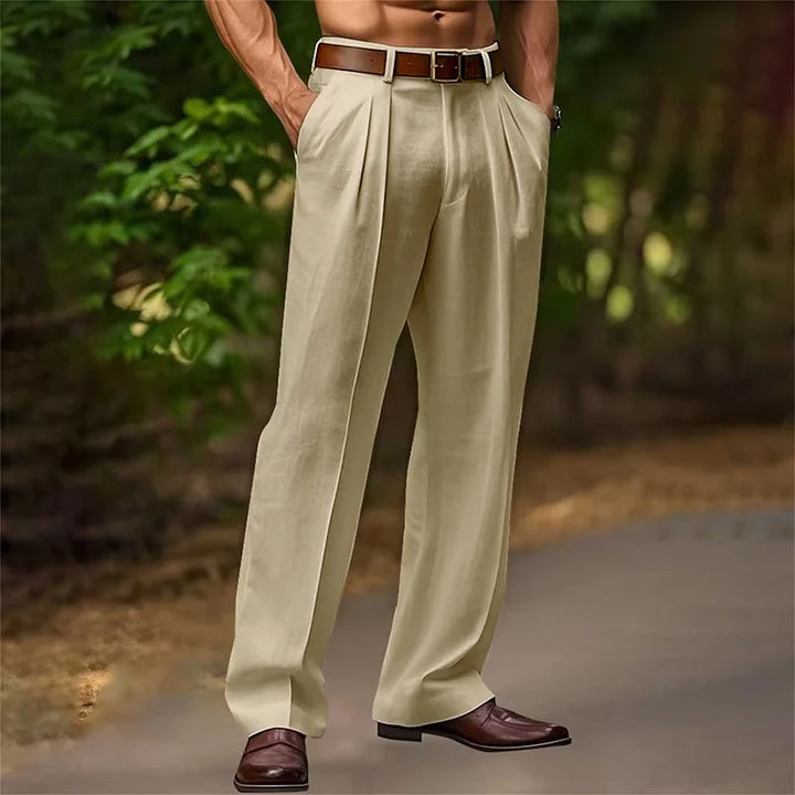 Męskie Spodnie Casual | Spodnie z Prostą Nogawką | Zakładki Z Przodu | Elegancki Codzienny Styl