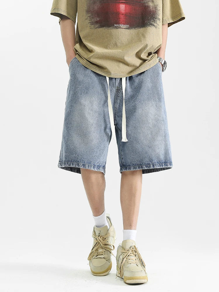 Men's Washed Long Shorts with Drawstring | Baggy Fit