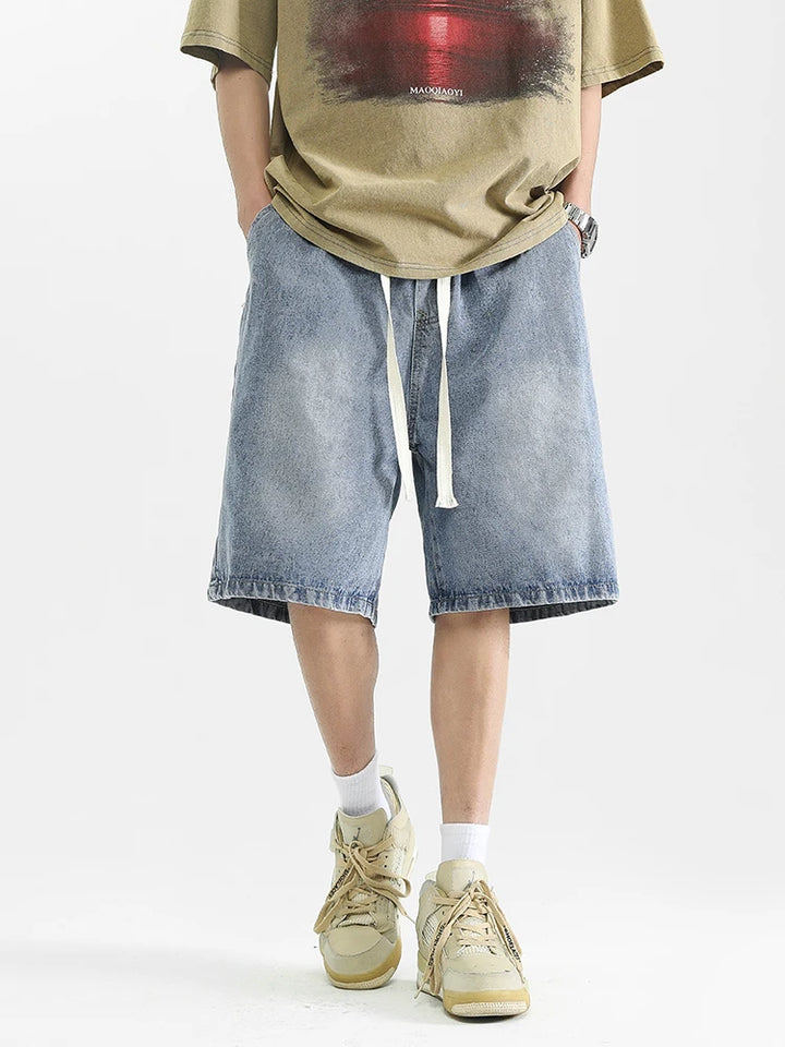 Men's Washed Long Shorts with Drawstring | Baggy Fit