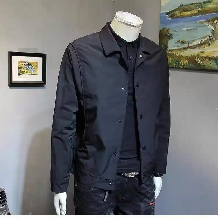 Men's Long Sleeve Jacket with Buttons and Foldable Collar | Regular Fit