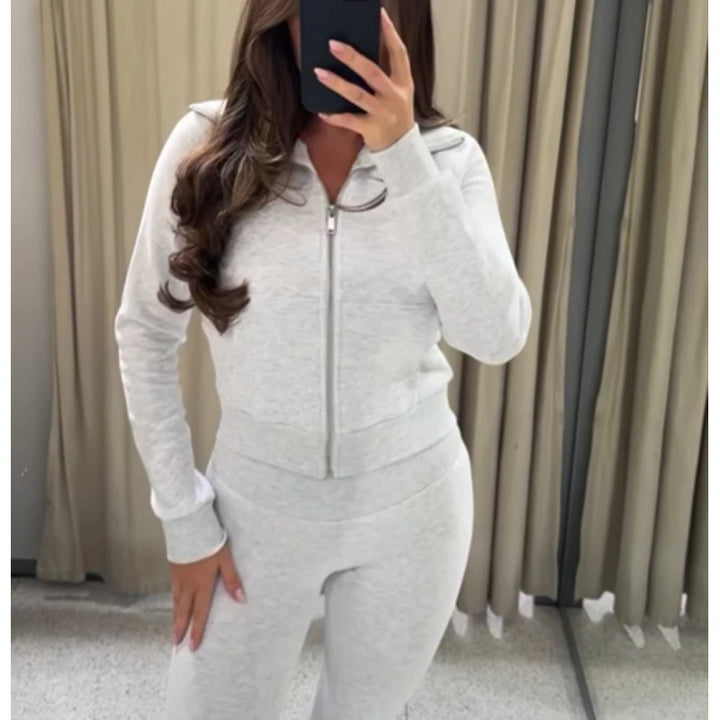Women's Zip-Up Hoodie and Pants Two-Piece Set | Casual Style