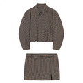Women's Plaid Set with Short Jacket with Long Sleeves and Mini Skirt with Slit | Retro Style
