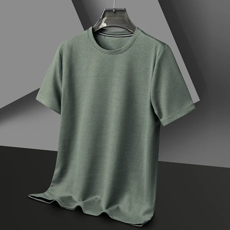 Bastien | Męski Teksturowany T-Shirt o Regularnym Kroju z Okrągłym Dekoltem