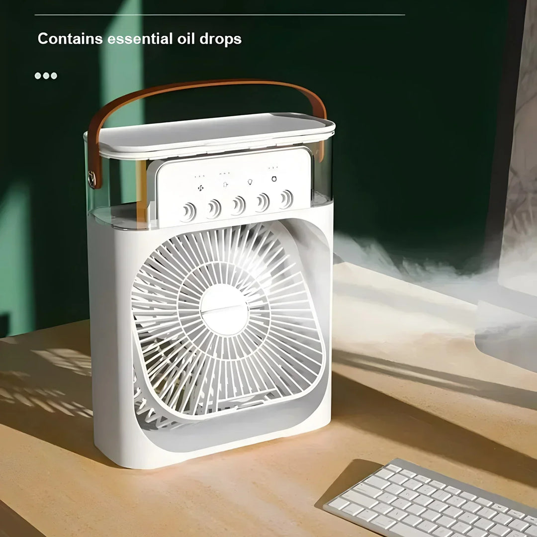 Portable Fan | Battery-Powered Desk Fan | Adjustable Fan Head | LED Lighting Function