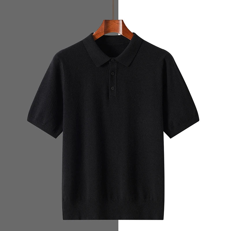 Męski Sweter Polo z Krótkim Rękawem i Kołnierzykiem na Guziki | Nowoczesny Krój