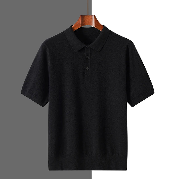 Męski Sweter Polo z Krótkim Rękawem i Kołnierzykiem na Guziki | Nowoczesny Krój