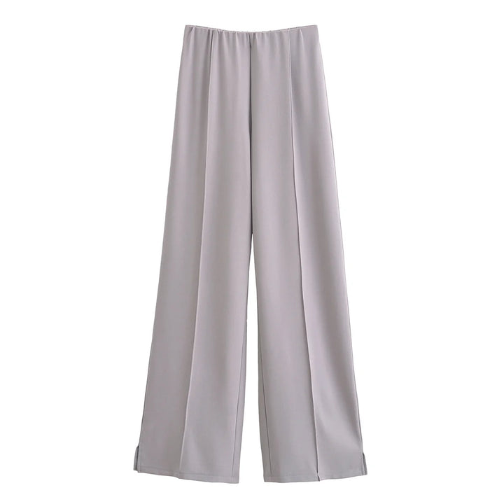 Women's Long Sleeve Round Neck Top and Wide Pants Two-Piece Set | Seam Detail