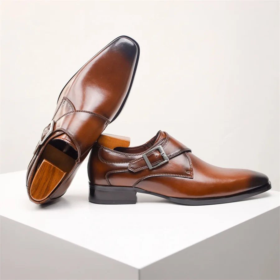 Alistair | Męskie Półbuty Wizytowe Monk Strap z Klamrą i Smukłym Noskiem