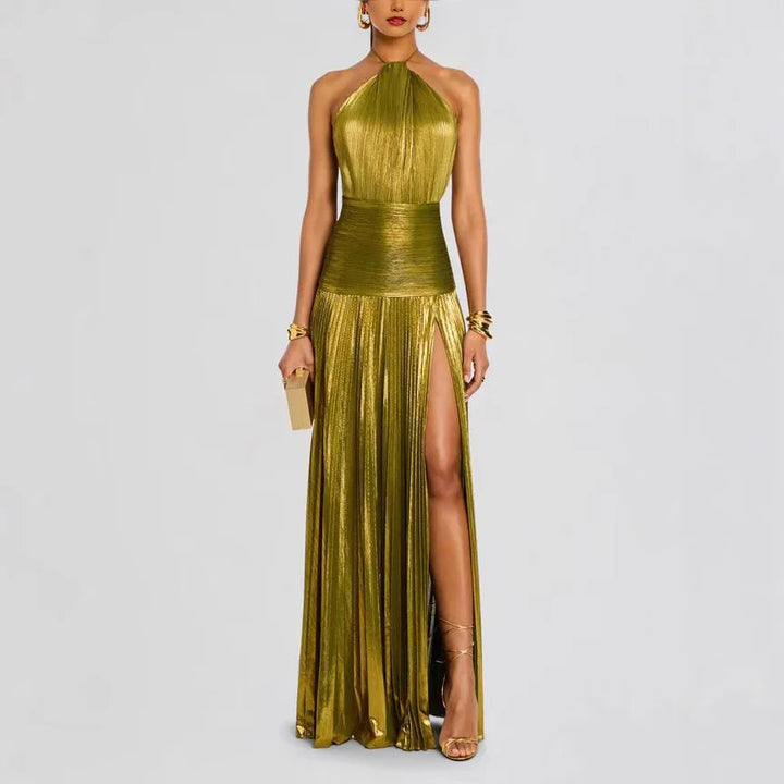 Women's Sleeveless Dress with Neck Tie and Slit | Maxi