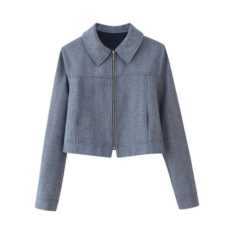 Women's Set with Short Zip-Up Jacket and Wide-Leg High-Waist Pants | Two-Piece Outfit