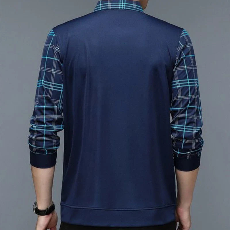 Men's Long Sleeve Shirt with Checkered Sleeves | Casual Style