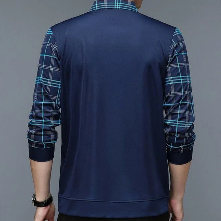 Men's Long Sleeve Shirt with Checkered Sleeves | Casual Style
