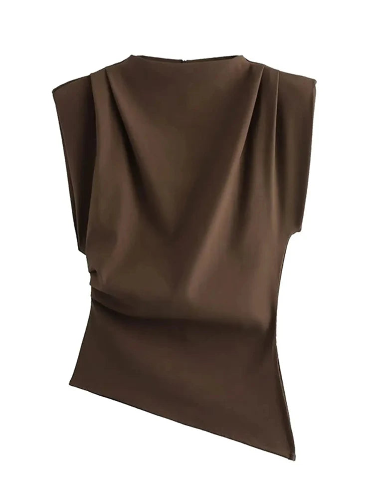 Damski Dopasowany Top Bez Rękawów z Szerokimi Ramionami | Styl Minimalistyczny