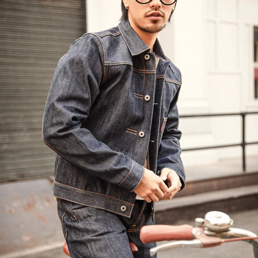 Men's Front Button Trucker Jacket Casual | Contrast Stitching Detail